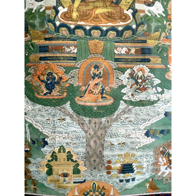 Textile 'The Refuge Tree' Thangka Silk Painting, Brocade Framed, Tibetan Textile Wall Hanging For Sale - Image 7 of 10