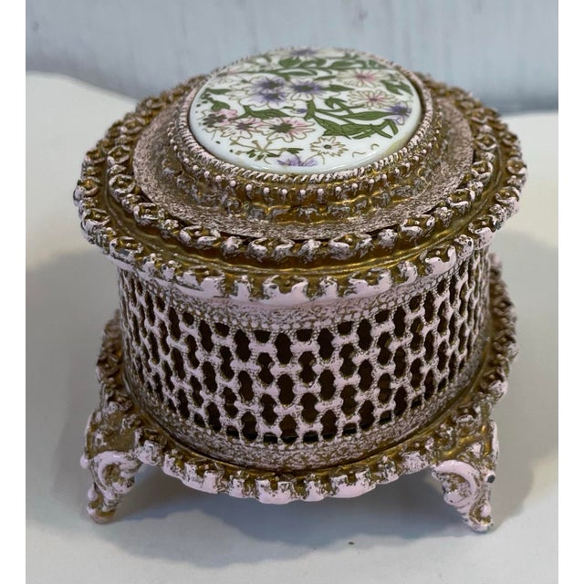 Vintage Italian Firenze Porcelain and Metal Trinket Box For Sale In Dallas - Image 6 of 9