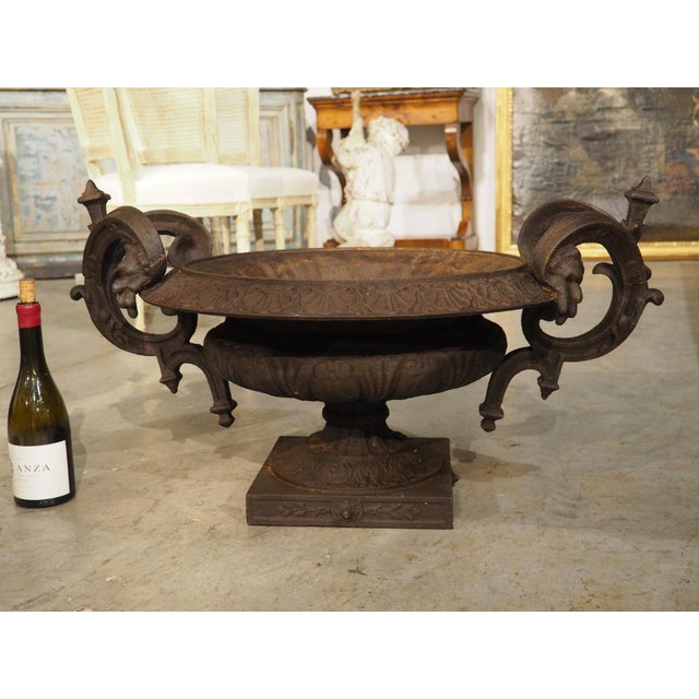 A Large 19th Century French Cast Iron Vase With Double Scrolled Handles For Sale - Image 17 of 18