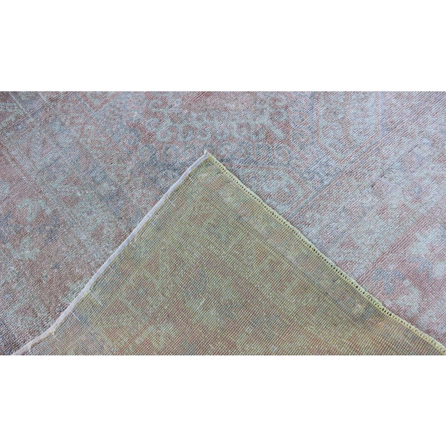 Muted Turkish Rug Antique Oushak With Geometric Design Floating Design For Sale In Atlanta - Image 6 of 7
