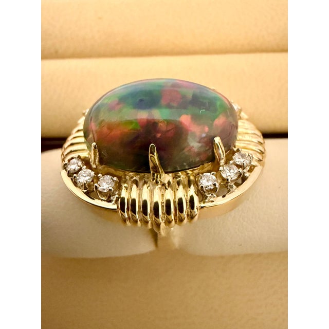 Gold 10Ct Oval Shape Black Australian Opal Cocktail Ring 14 Kt Yellow Gold, Size 6.5 For Sale - Image 8 of 8