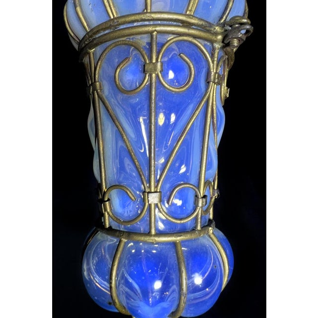 CVenetian Opal Glass Lanterns and Sconce, Murano, 1950s, Set of 2 For Sale - Image 17 of 18