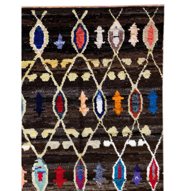 1960s Brown Modern Turkish Tulu Handmade Multicolor Tribal Designed Wool Rug For Sale - Image 5 of 13