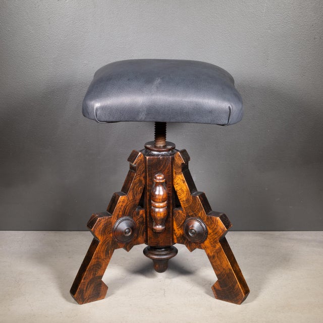 Reupholstered Antique Swivel Walnut Stool c.1880-1920 For Sale - Image 4 of 6