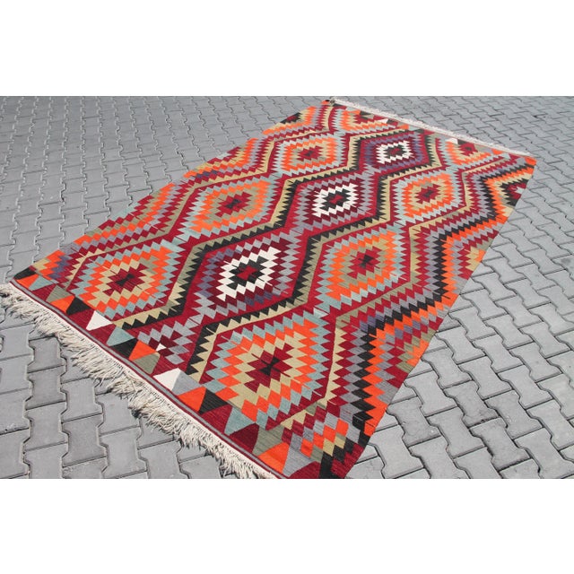 1960's Handmade Turkish Kilim Rug - 79" X 126" For Sale - Image 4 of 11