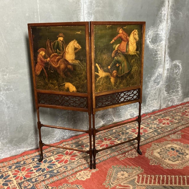 Early 20th Century Edwardian Mahogany Screen Set with Hunting Oil Paintings, 1905 For Sale - Image 5 of 8