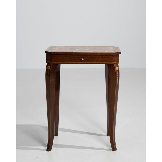 Brown 1960-1969 Italy Rich Walnut Brown Inlaid Marquetry Side Table For Sale - Image 8 of 11