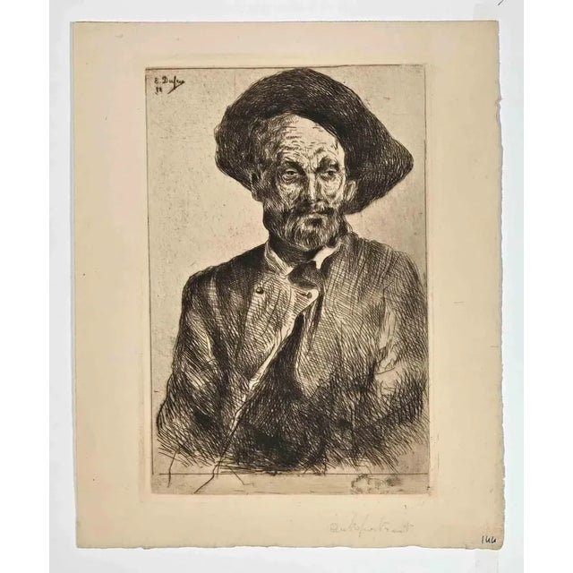 Edouard Dufeu, Self-Portrait, Etching, 1888 For Sale - Image 3 of 3