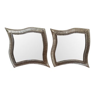 Late 20th Century Asymmetrical Sculptural Silver Leaf Wall Mirrors by the Raschella Collection Inc. - a Pair For Sale