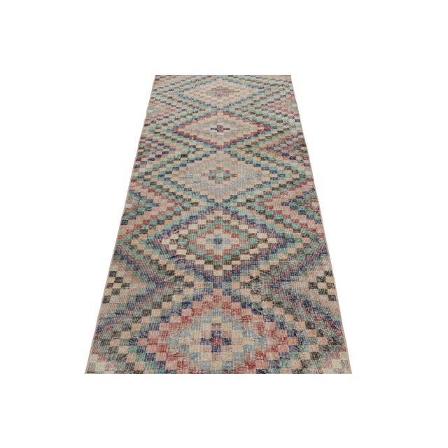 Mid-Century Modern Vintage Zeki Müren Runner With Polychromatic Geometric Patterns From Rug & Kilim For Sale - Image 3 of 7