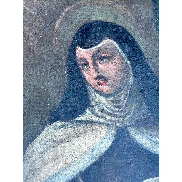 Late 19th-Century Spanish Colonial School Painting Portrait of Saint Teresa of Ávila For Sale - Image 4 of 18