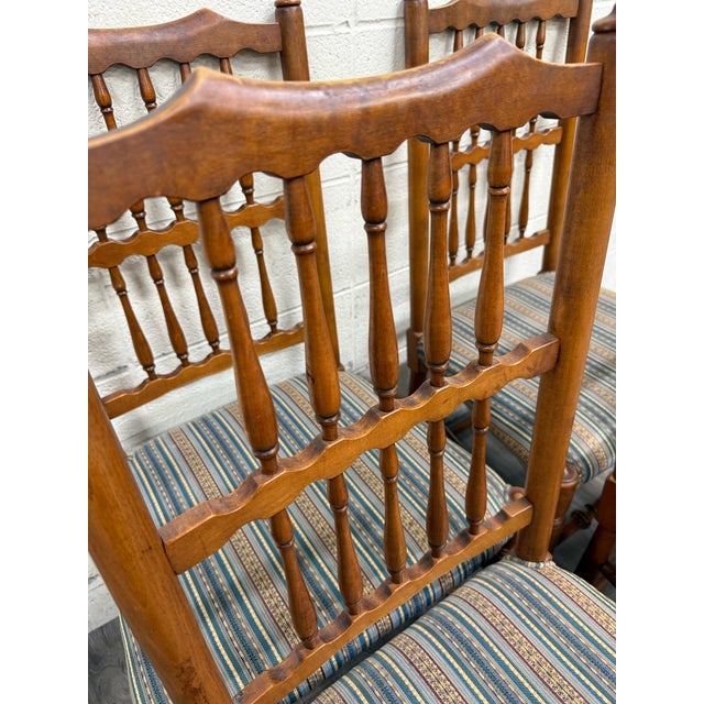 Vintage Colonial Style Spindle Back Upholstered Dining Chairs - Set of 4 For Sale - Image 13 of 13