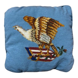 Vintage American Flag and Bald Eagle Needlepoint Pillow For Sale