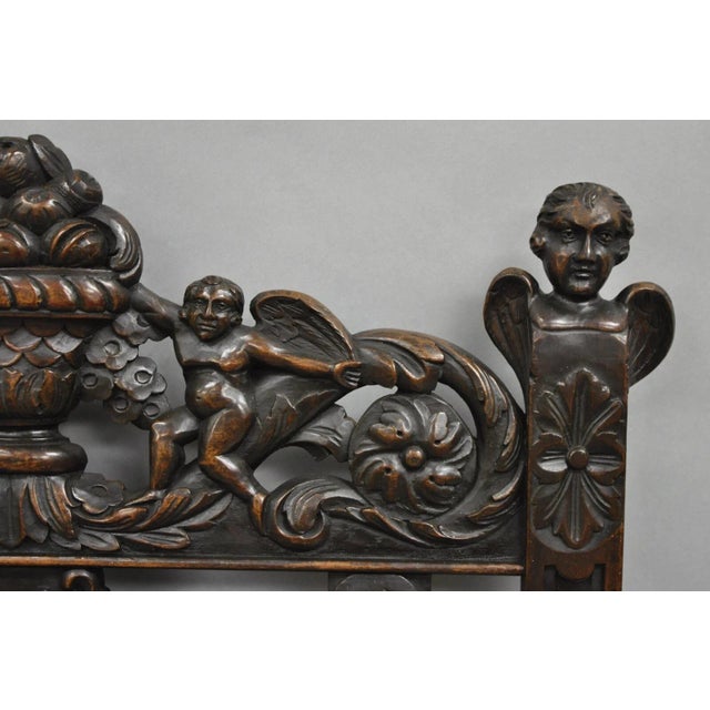 Brown Late 19th Century Antique Italian Renaissance Carved Walnut Throne Armchair With Winged Cherubs For Sale - Image 8 of 12