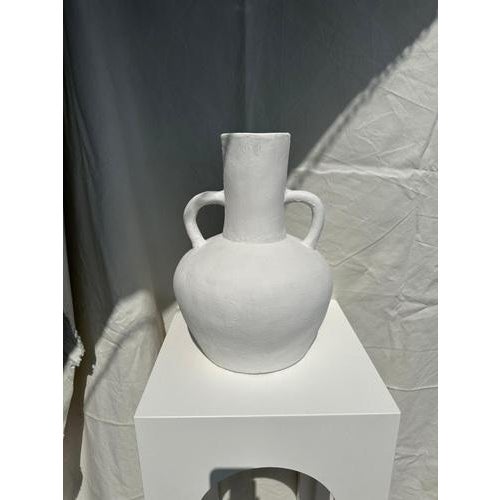 Large Handcrafted Terracotta Vase Painted White with Double Handles For Sale - Image 3 of 18