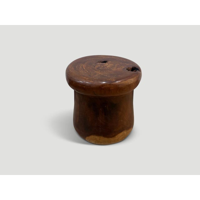2010s Andrianna Shamaris Century Old Teak Wood Side Table or Stool For Sale - Image 5 of 5