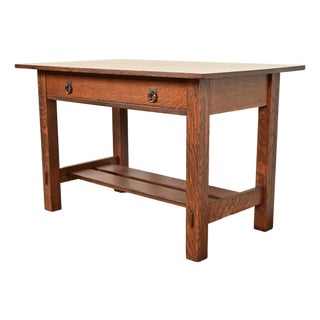 Stickley Brothers Antique Mission Oak Arts & Crafts Desk or Library Table, Newly Refinished For Sale