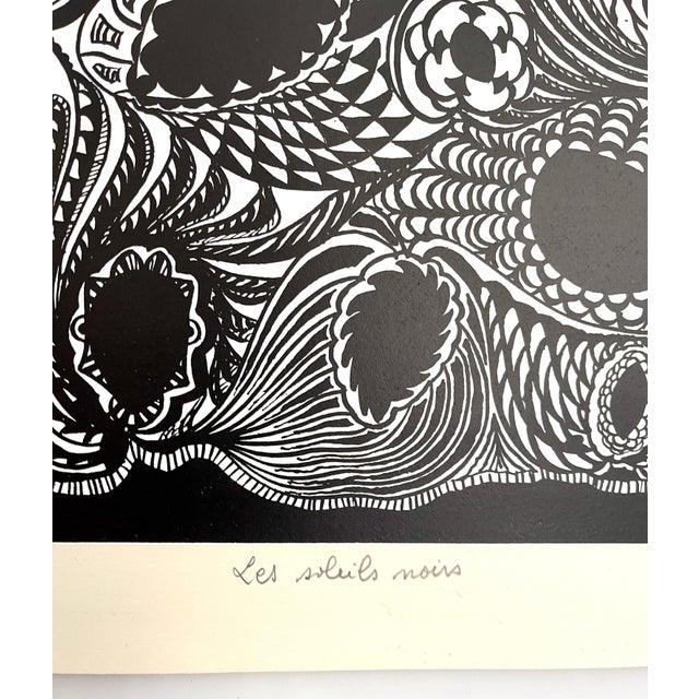 Folk Art Philippe Dereux, Large 1960s French Art Brut Lithograph Bold Black & White Op Art Philippe Dereux, 1967 For Sale - Image 3 of 6