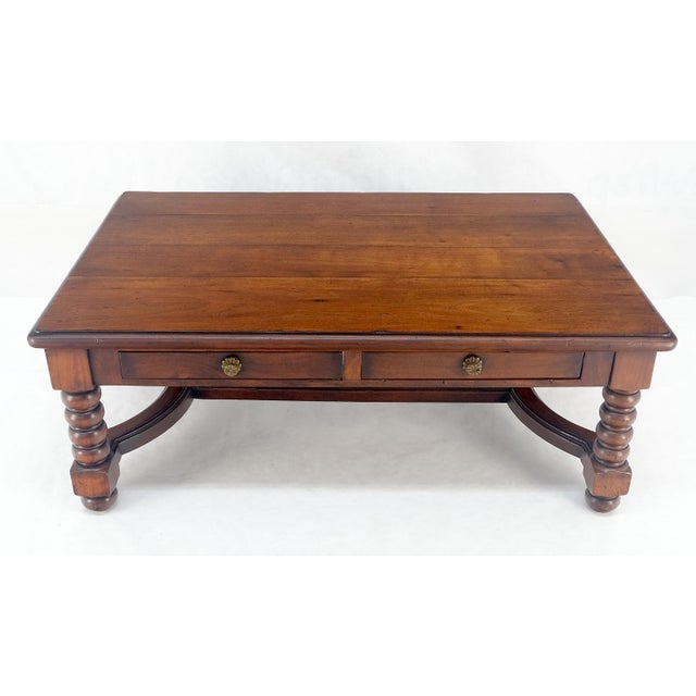 Late 20th Century Heavy Large 30x54 Spanish Colonial Solid Mahogany Italian Coffee Table w/ Drawer For Sale - Image 5 of 14