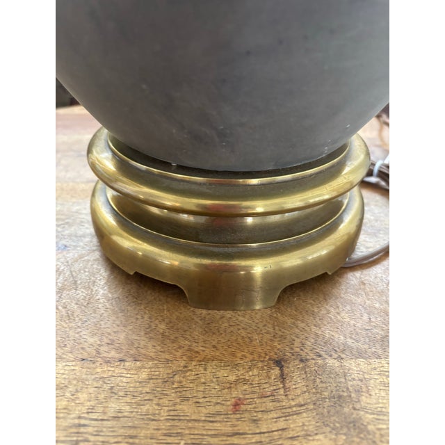 Slate Gray Vintage Late 20th Century Hand Painted Chapman Gourd Lamp With Heavy Brass Fittings For Sale - Image 8 of 9
