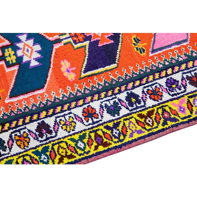 Orange Vintage Turkish Handmade Multicolor Tribal Designed Wool Runner For Sale In New York - Image 6 of 11