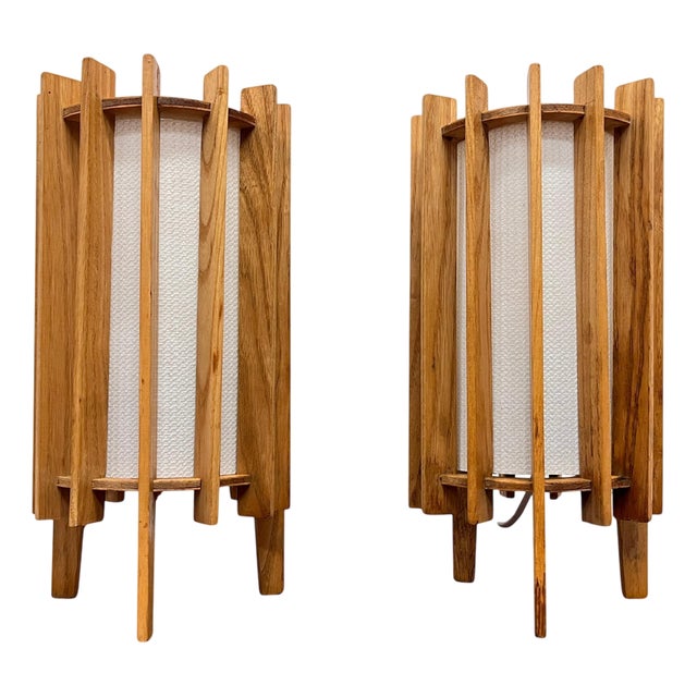 Space Age Wooden Table Lamps by Ib Fabiansen for Fog & Mørup, Denmark, 1960s, Set of 2 For Sale