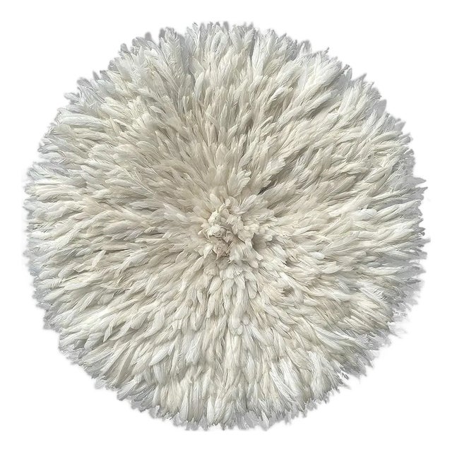 White Feather Juju Hat: Boho Wall Decor, Handmade Bamileke For Sale