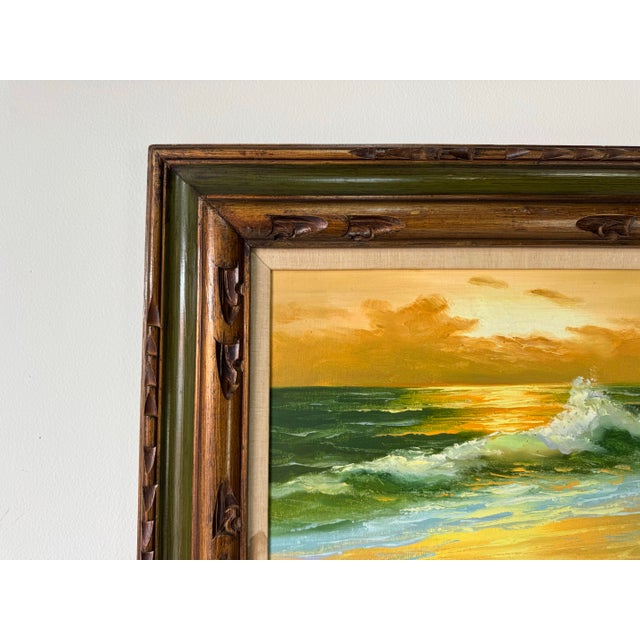 1980s 1980’s Vintage Sunset Ocean Landscape Oil on Canvas Painting – Unsigned For Sale - Image 5 of 11