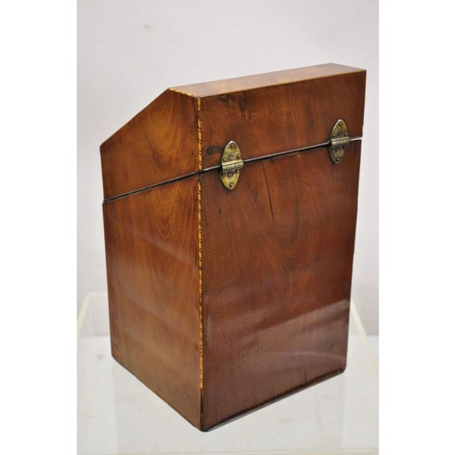 Antique George III Georgian Mahogany & Satinwood Inlay Buffet Knife Box For Sale - Image 10 of 11