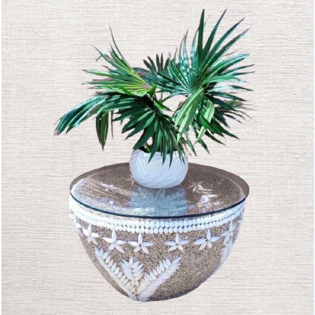 Glass Custom Made Vintage Coastal Seashell Encrusted Round Tropical Coffee Table For Sale - Image 7 of 8