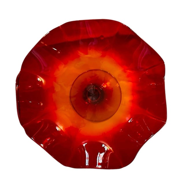 Glass 1960s Blenko Red Orange Footed Ruffled Blown Amberina Glass Compote Bowl For Sale - Image 7 of 7