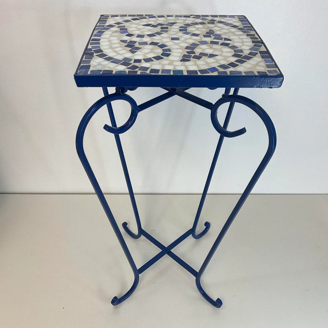 1980s Vintage Outdoor Garden Mosaic Tile Drinks Table, Newly Painted For Sale - Image 4 of 9