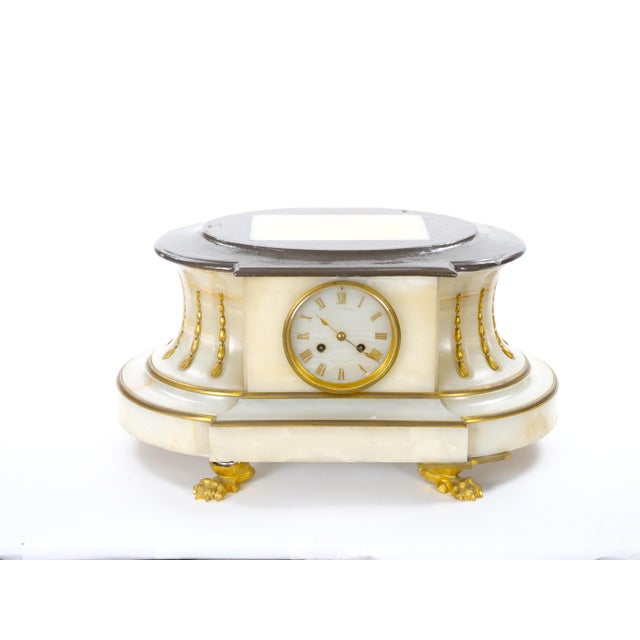 Early 19th Century Antique French Gilt Bronze Ormolu-Mounted Onyx Figural Mantel Clock, Circa 1815 For Sale - Image 5 of 17