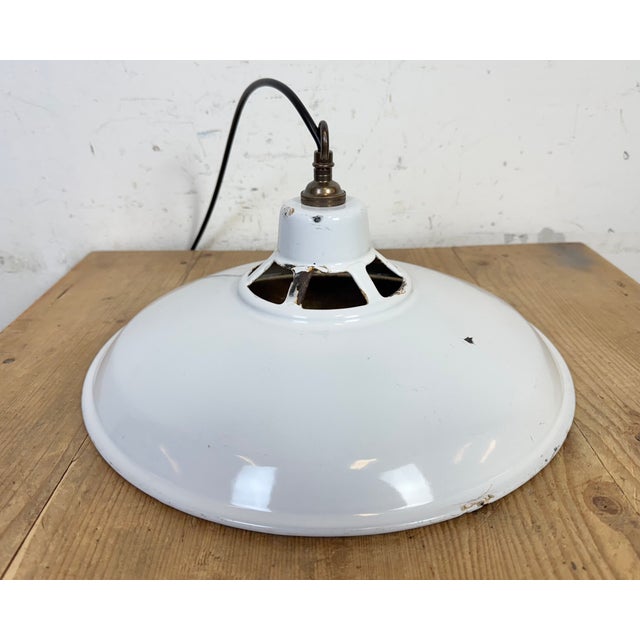Industrial White Enamel Factory Pendant Lamp, 1960s For Sale - Image 17 of 18