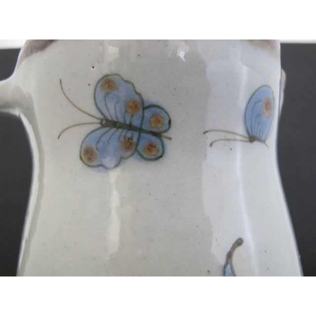 Ken Edwards El Palomar Blue Bird Flowers Mexican Tonal Folk Art Pottery Pitcher For Sale - Image 4 of 11