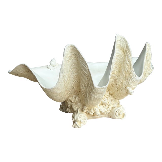 Rare Vintage Winterthur Museum Giant Clam Shell Centerpiece Bowl on Coral Base For Sale