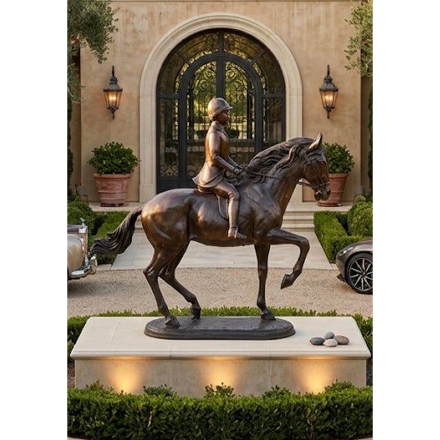 Antique-Style Bronze Equestrian Sculpture of a Young Rider For Sale - Image 9 of 9