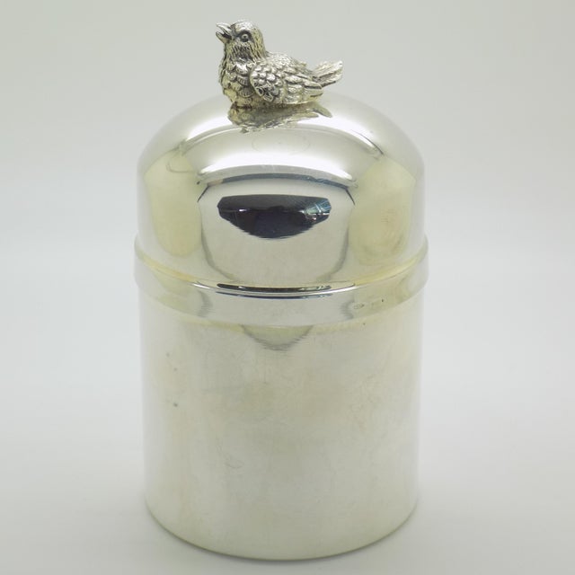 1980s Vintage Italian Cotton Swab Jar with Bird Top in Silver 800, Milan, 1970s For Sale - Image 5 of 14
