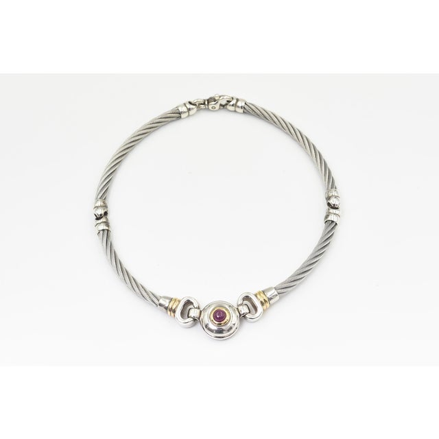 This classic cable David Yurman–style choker necklace is crafted in sterling silver and features a beautifully bezel-set...
