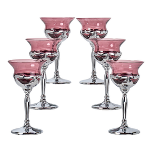 1930s Set of 6 Art Deco Krome Kraft Wine Goblets - Amethyst - By Farber Bros.