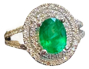 1.5 Ct Oval Cut Natural Emerald & 2 Ct Natural Diamond Halo Engagement Ring