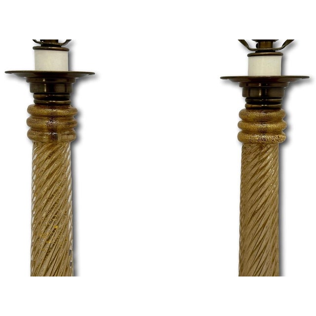 Gold Mid 20th Century Mid Century Hand Made Italian Murano Goldstone Art Glass Table Lamp Bases - a Pair For Sale - Image 8 of 18
