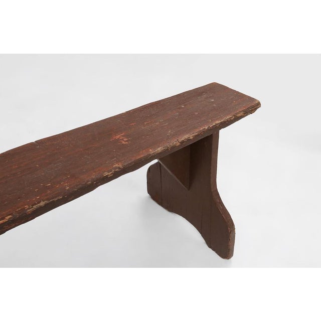 Mid-Century Modern Rustic Bench in Brown Painted Wood, France, 1890s For Sale - Image 4 of 11