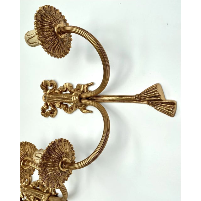 Gold Vintage Louis XVI Sconces Wall Lamps, France, 1950, Set of 2 For Sale - Image 8 of 9