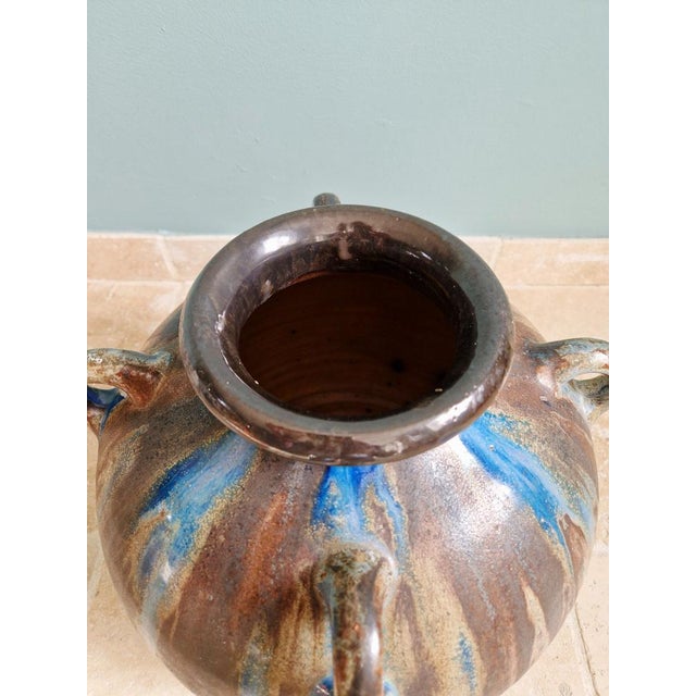 Brown Large Vase with Handles in Flamed Stoneware by Roger Guérin, 1920s For Sale - Image 8 of 16