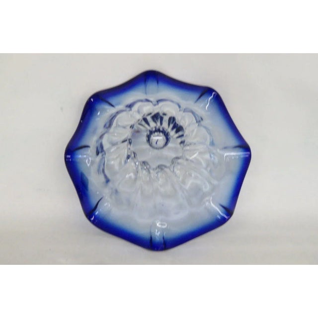 Mid 20th Century Shannon Crystal Designs of Ireland Clear With Blue Ruffled Rim Bowl Poland For Sale - Image 5 of 13