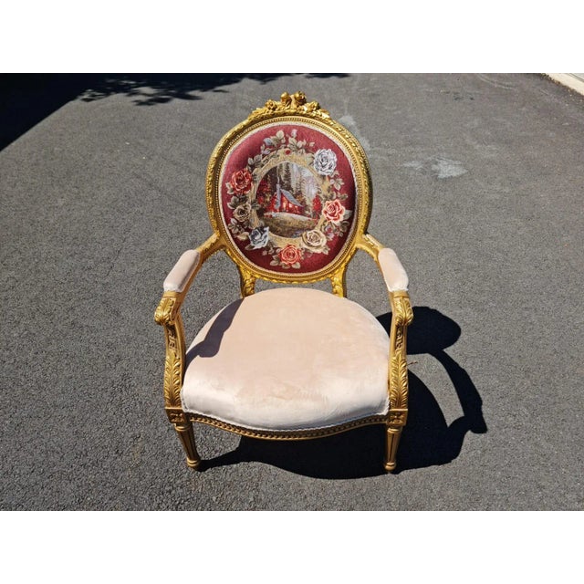Gilded French Louis XVI Style Armchair /Chair/Settee With Simple Back Design For Sale - Image 9 of 9