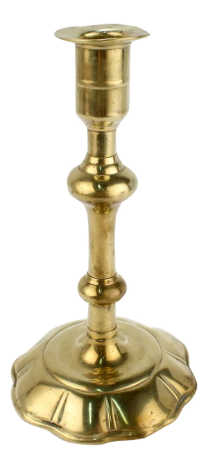 Antique 18th Century George II English Brass Petal Base Single Candlestick