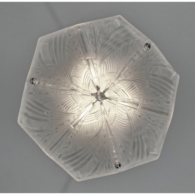 1920s Hettier & Vincent Art Deco Pendant Chandelier Circa 1930 - Hexagonal Glass & Nickel For Sale - Image 5 of 14