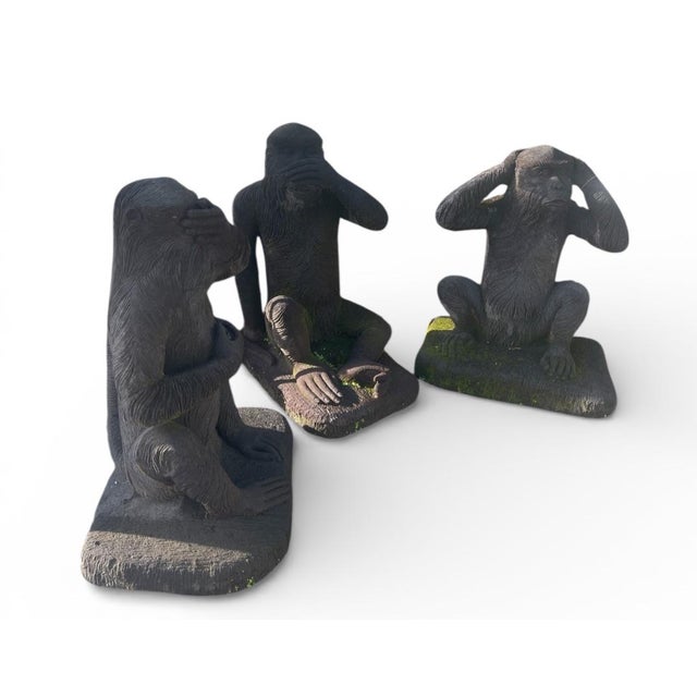 Balinese Large Scale "Three Wise Monkeys" Garden Sculptures - Set of 3 For Sale - Image 4 of 7